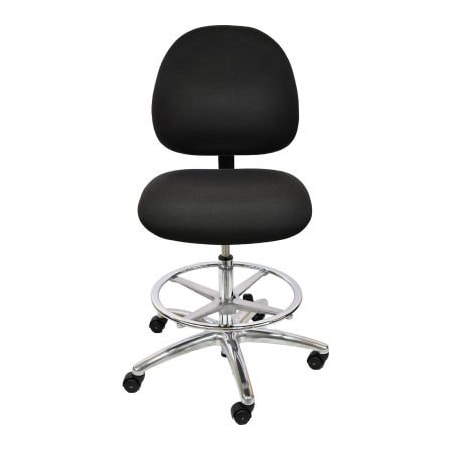 Industrial Seating ESD Stool with Footrest - High Back - Fabric - Black- Aluminum Base AE20W-FC Black-452